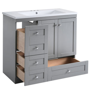 English Elm 36 Inch Shaker Bathroom Vanity with Resin Sink Four Soft Close Drawers Mdf Cabinet Gray N729P000028E