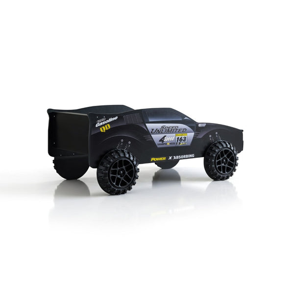 English Elm Modern Jeep Twin Bed with Led Headlights Gloss Black Mdf Frame for Kids Rooms B2741S00915