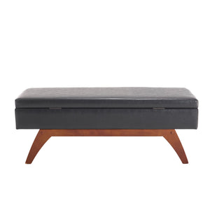 English Elm COOLMORE Teddy fabric storage bench with solid wood feet, hidden compartment for tidy bedroom organization Black PU W1539P242727