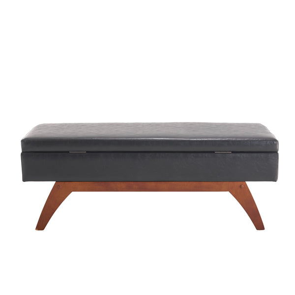 English Elm COOLMORE Teddy fabric storage bench with solid wood feet, hidden compartment for tidy bedroom organization Black PU W1539P242727