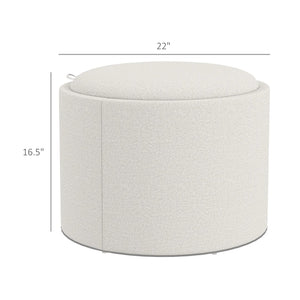 English Elm Round Linen Upholstered Storage Ottoman with Flip Tray Lid for Living Room Decor T3971P399141