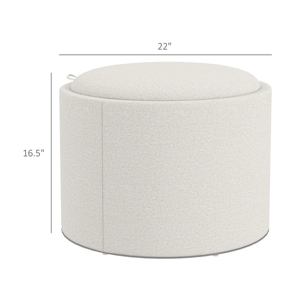 English Elm Round Linen Upholstered Storage Ottoman with Flip Tray Lid for Living Room Decor T3971P399141