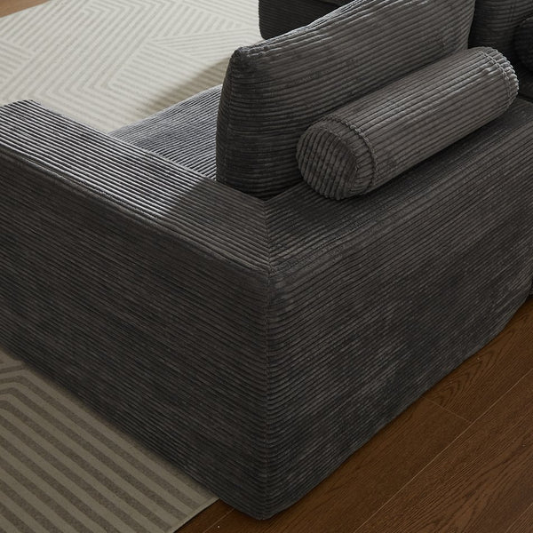 English Elm 99-Inch L-Shaped Corduroy Sectional Sofa With Chaise, Neck Pillows, And No Assembly Needed, Grey W834S00491