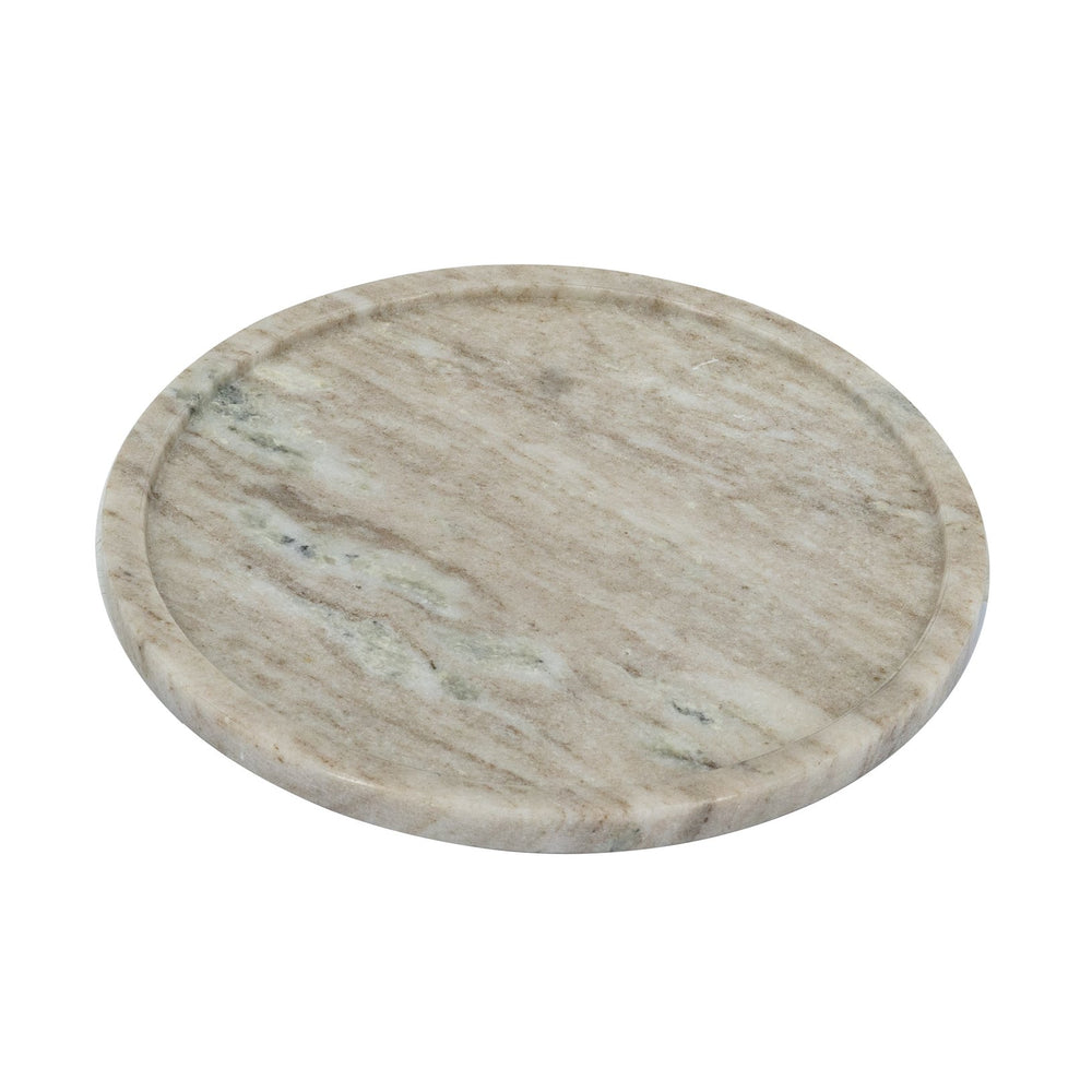 English Elm D10" Round Marble Tray Natural Gray Veined Finish — Elegant Serving, Centerpiece & Home Organizer W2078P407025