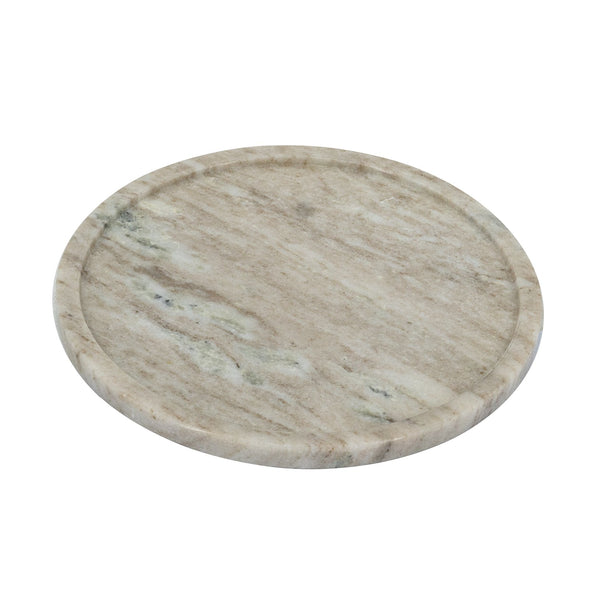 English Elm D10" Round Marble Tray Natural Gray Veined Finish — Elegant Serving, Centerpiece & Home Organizer W2078P407025