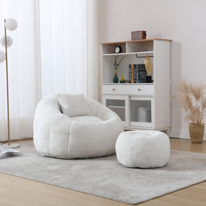 English Elm UNITED Cloud-Luxe Chenille Memory Foam Bean Bag Chair with Ottoman and Pillow for Ultimate Comfort Beige W1568P361685