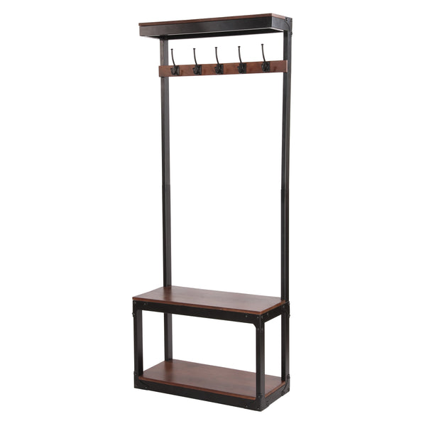 English Elm Christopher Knight Home® - COAT Stand Bench with 5 Double Hooks – Mango Wood & Iron Modern Industrial Entryway Organizer 69421.00