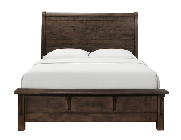 English Elm Wallace & Bay - Brown King Sleigh Bed with Ash Brown Modern Rustic Engineered Wood Finish, Easy-Care, Grand 95.3" Width B2709S00011