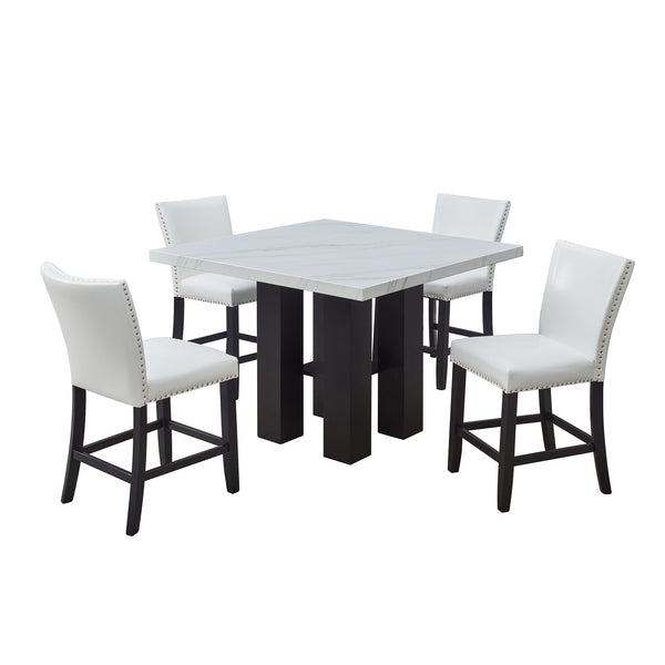 English Elm 2pc Counter Height Upholstered PU Chairs with Chrome Nailhead Trim and Footrest, Stylish Pub Seating White 43 L x 21.25 W x 15.25 H B011P286895