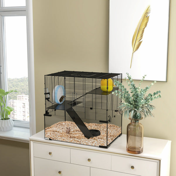 English Elm PawHut Multifunctional Hidden Litter Box TV Stand for Two Cats with Double Doors, Sand Pad, Vents Black W2225P217535