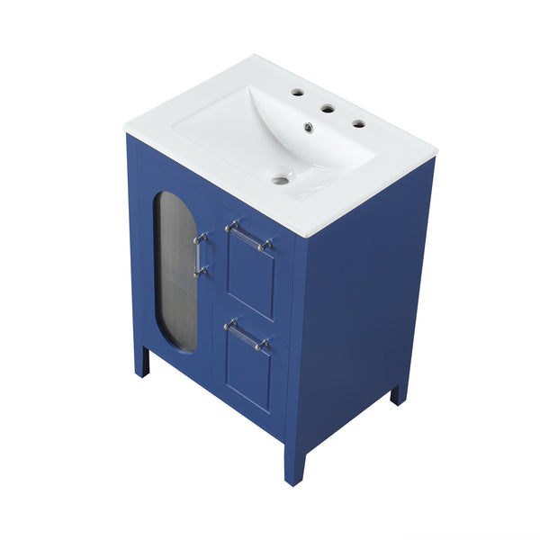 English Elm 24" Modern Bathroom Vanity with Ceramic Sink, Solid Wood & MDF Cabinet, Two Drawers, Shelf Blue N725P245273C