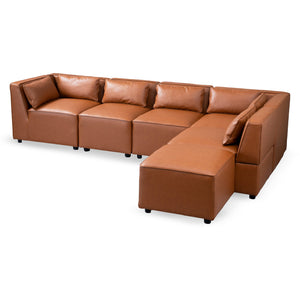 English Elm Ashcroft Furniture - Wexford Cognac Modular Sofa in Vegan Leather — Mid-Century Comfort, Removable Cushions, Durable Frame B183S00130
