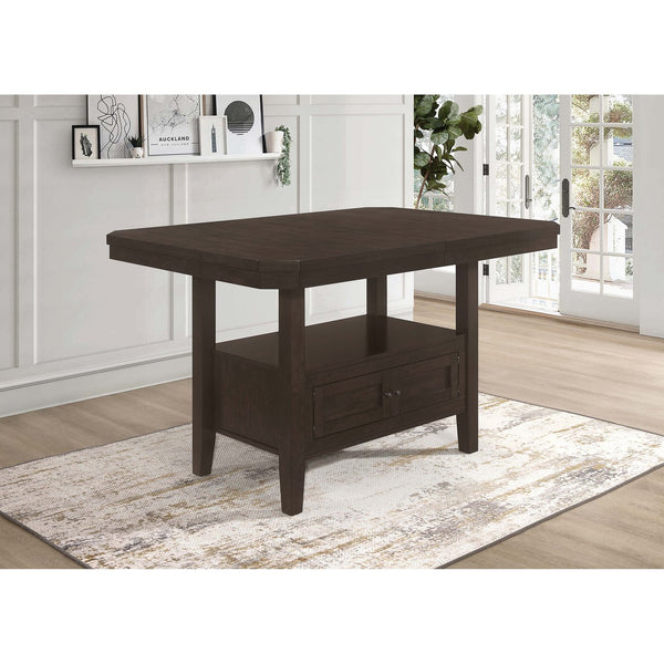 English Elm Prentiss Cappuccino 78" Extension Counter Dining Table with Built-In Storage, Sleek Rectangular Design and Versatile Entertaining Surface B062S00877