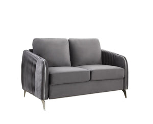 English Elm Hadriano Channel Quilted Velvet Loveseat with Chrome Legs for Glam Living Rooms Gray B2749P413389