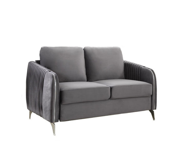 English Elm Hadriano Channel Quilted Velvet Loveseat with Chrome Legs for Glam Living Rooms Gray B2749P413389