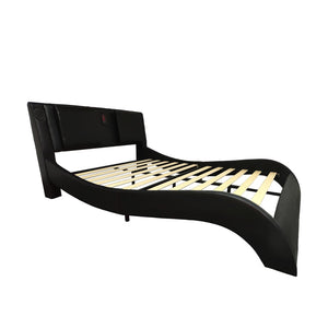 English Elm Faux Leather King Platform Bed with Rgb Lighting Bluetooth Speakers and Massage W2297S00029