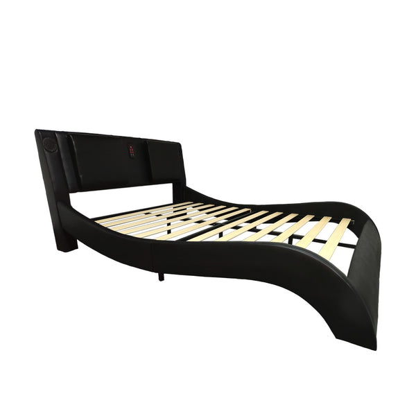 English Elm Faux Leather King Platform Bed with Rgb Lighting Bluetooth Speakers and Massage W2297S00029