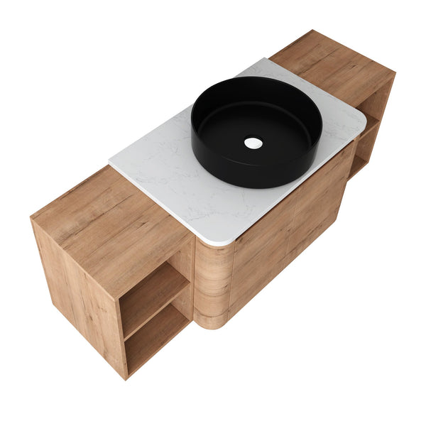 English Elm 54'' Wall-Mounted Bathroom Vanity With Elegant Ceramic Sink, Soft-Close Doors & Ample Storage Shelves W999S00415