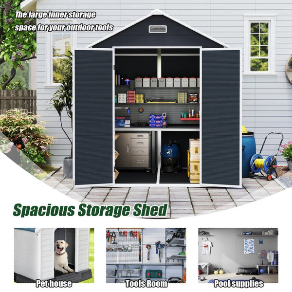 English Elm Campcraft Resin Storage Shed 6x6 Ft with Thick Pp Panels Uv Resistant Lockable W1598S00026