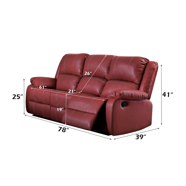 English Elm Zuriel Red Faux Leather Motion Sofa with Pocket Spring Seats, Pillow-Top Arms, 220lb Capacity B2726P285311