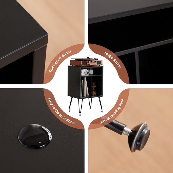 English Elm Record Player Stand with Storage Cabinet and Adjustable Metal Legs, Swivel Feet, Easy Assembly T3623P408152