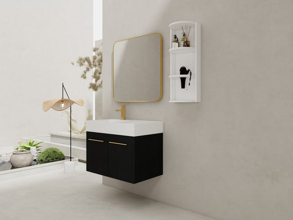 English Elm 30 Inch Wall-Mounted Bathroom Vanity Set With Left Basin Sink, Storage Rack & Modern Design W999S00368