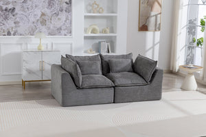 English Elm 74.8" Oversized Modular Cloud Sofa Deep Seat Cotton Linen Upholstered Living Room Couch Antique Grey W2530P458025