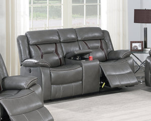 English Elm Modern Reclining Loveseat with Console Cup Holders Gel Leatherette Gray Living Room B011P467552