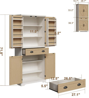 English Elm 71.8"H Farmhouse Kitchen Pantry Cabinet with X-Style Doors, Adjustable Shelves, Drawer & Anti-Tip T3771P352193