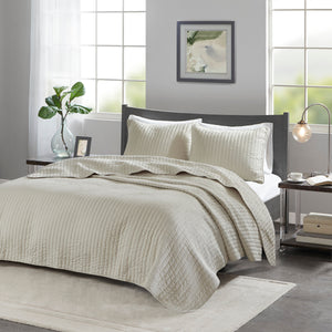 English Elm 3 Piece Keaton Reversible Quilt Set Full/Queen – Brushed Microfiber, Channel Stitching, Antimicrobial Freshness Protection Cream 15.35 L x 17.72 W x 7.09 H B035129046