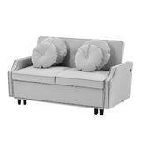 English Elm 54.7" Multiple Adjustable Positions Sofa Bed Stylish Sofa Bed With A Button Tufted Backrest, Two Usb Ports and Four Floral Lumbar Pillows For Living Room, Bedroom,Or Small Space, Light Grey