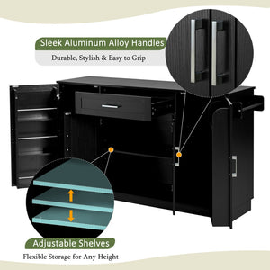 English Elm U_style Contemporary Buffet Cabinet Melamine Mdf Dining Room Storage with Adjustable Shelves Black N711P437643B