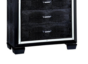 English Elm 1pc Crocodile-Embossed Chest with Diamond-Crusted Handles, Silver-Lined Panels, Glam Contemporary Appeal Black 42 L x 22 W x 59 H B2741P367880