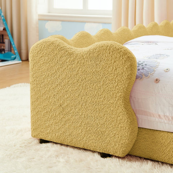 English Elm Twin Dinosaur Boucle Upholstered Kids Bed Solid Wood Frame with Padded Safety Rails Yellow W1413P384916