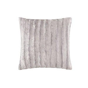 JLA Home Madison Park - Faux Plush Faux Fur Square Pillow — Ultra-Soft Decorative Throw Accent for Cozy Luxe Living Rooms Grey MP30-3000