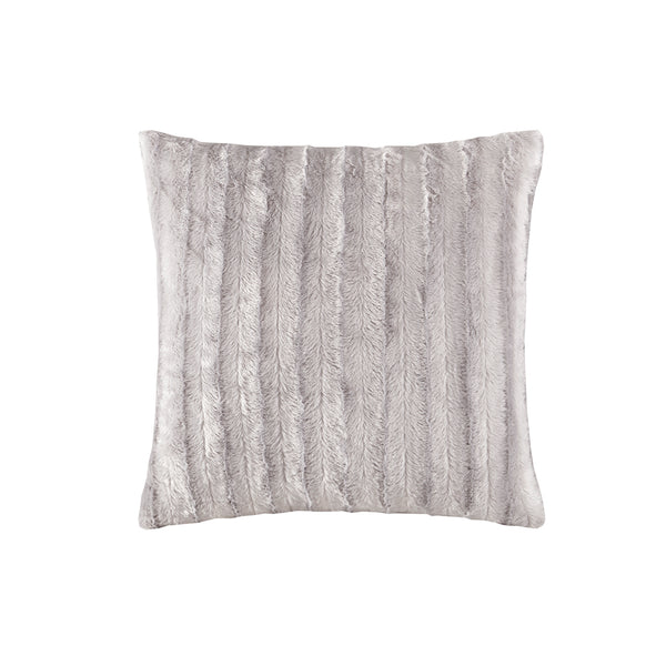 JLA Home Madison Park - Faux Plush Faux Fur Square Pillow — Ultra-Soft Decorative Throw Accent for Cozy Luxe Living Rooms Grey MP30-3000