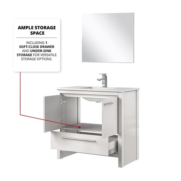 English Elm White Bath Vanity Set With Cultured Marble Top, Chrome Faucet & 28" Mirror - Modern Storage Solution B2731S02079-GIGA