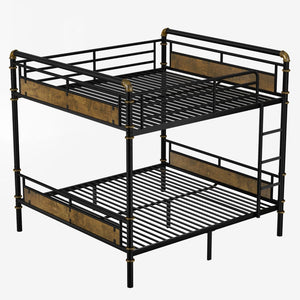 English Elm Queen Over Industrial Metal Bunk Bed Convertible Frame with Guard Rails W2580S00062