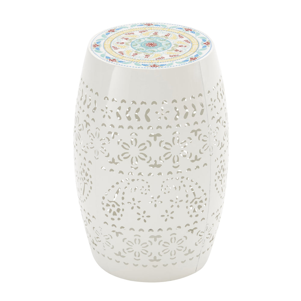 English Elm Christopher Knight Home® - LILAC Mosaic Side Table with Roman Ceramic Tile Top and Rust-Resistant Iron Frame for Indoors Outdoors White N770P182369W