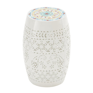 English Elm Christopher Knight Home® - LILAC Mosaic Side Table with Roman Ceramic Tile Top and Rust-Resistant Iron Frame for Indoors Outdoors White N770P182369W