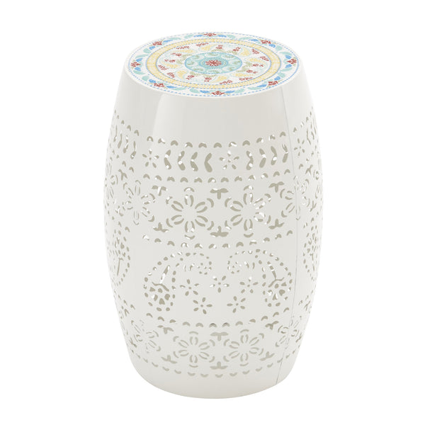 English Elm Christopher Knight Home® - LILAC Mosaic Side Table with Roman Ceramic Tile Top and Rust-Resistant Iron Frame for Indoors Outdoors White N770P182369W