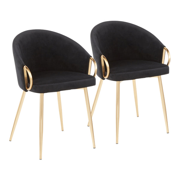 English Elm Claire Contemporary Glam Chairs Set Of 2 - Luxurious Black Velvet & Gold Metal Frame For Chic Decor B202S01351