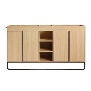 English Elm 60" Modern Freestanding Bathroom Vanity with 4 Soft-Close Doors, 3 Open Shelves, Towel Hanger, 8 Boxes W999P376886