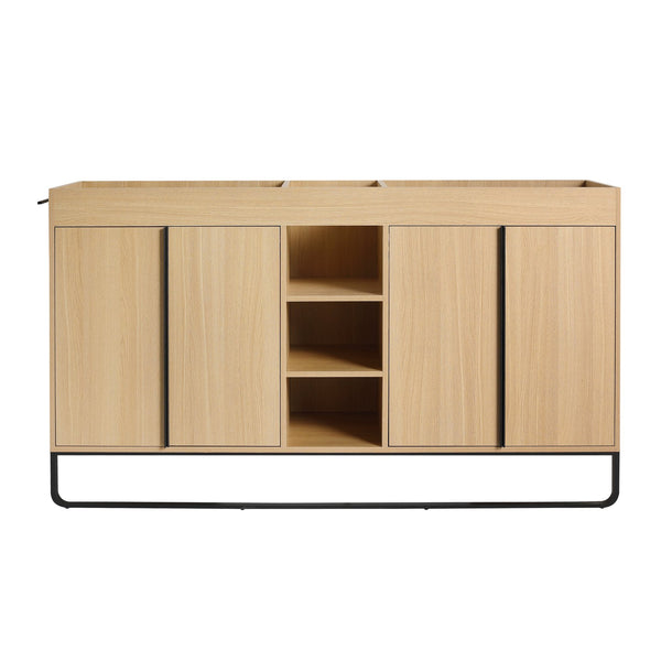 English Elm 60" Modern Freestanding Bathroom Vanity with 4 Soft-Close Doors, 3 Open Shelves, Towel Hanger, 8 Boxes W999P376886