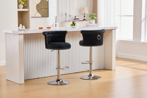 English Elm COOLMORE Velvet Bar Stool with Anti-Slip Large Base, Adjustable 360° Swivel, Plush Foam Comfort Black W1539P320505