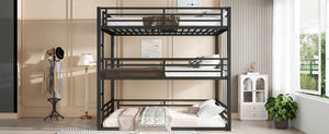 English Elm Full Triple Bunk Bed - Heavy-Duty Metal Frame With Safety Guardrails, Space-Saving Design, Black W1580S00144