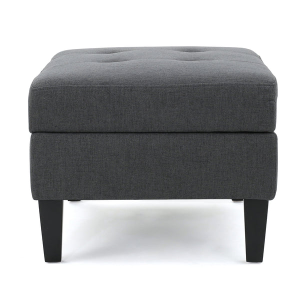English Elm Christopher Knight Home® - STORAGE ottoman with tufted waffle stitch, birch wood legs, ample hidden storage and contemporary style Dark Gray 57608.00DGY