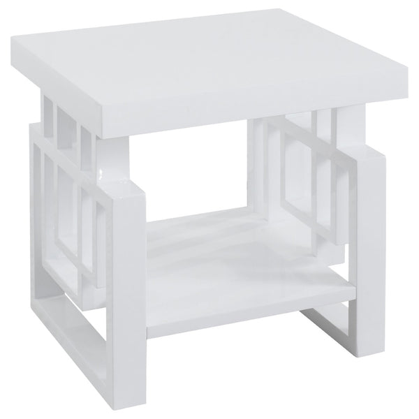 English Elm Fletcher Gloss White Lacquer Coffee and End Table Set for Modern Living Rooms B062S01661