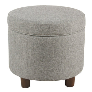 English Elm Fabric Tweed Round Storage Ottoman with Lift Off Lid and Walnut Legs for Living Rooms B056P417126