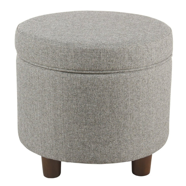 English Elm Fabric Tweed Round Storage Ottoman with Lift Off Lid and Walnut Legs for Living Rooms B056P417126